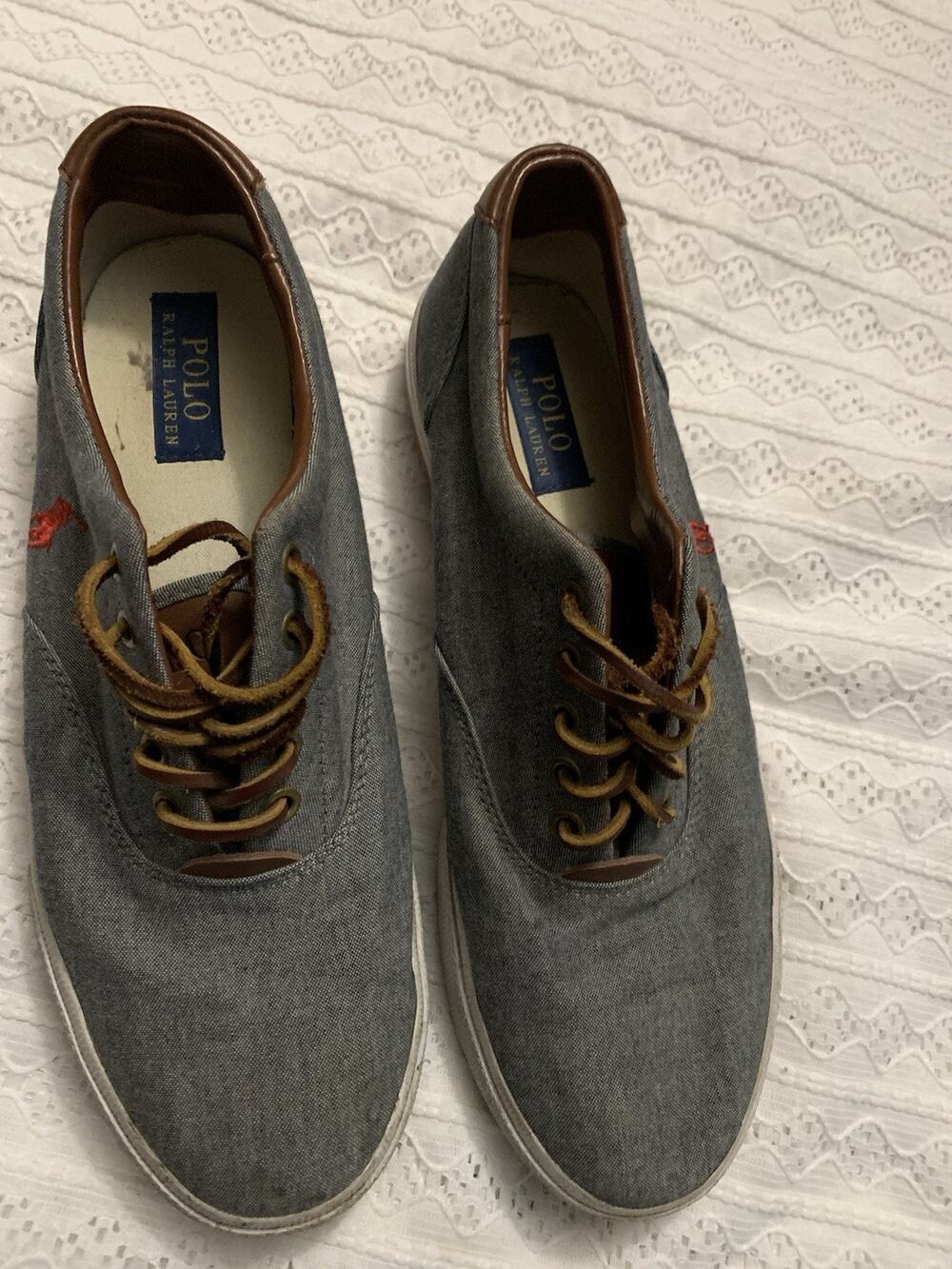 Polo Ralph Lauren Men's Gray Canvas Lace Up Sneakers Red Pony Size 10D